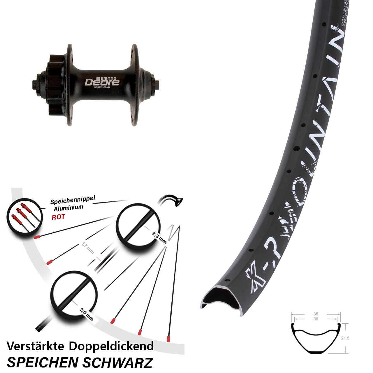 Disc Vorderrad 29 Zoll KX-R Mountain Shimano Deore HB-M525 für Schnellspanner