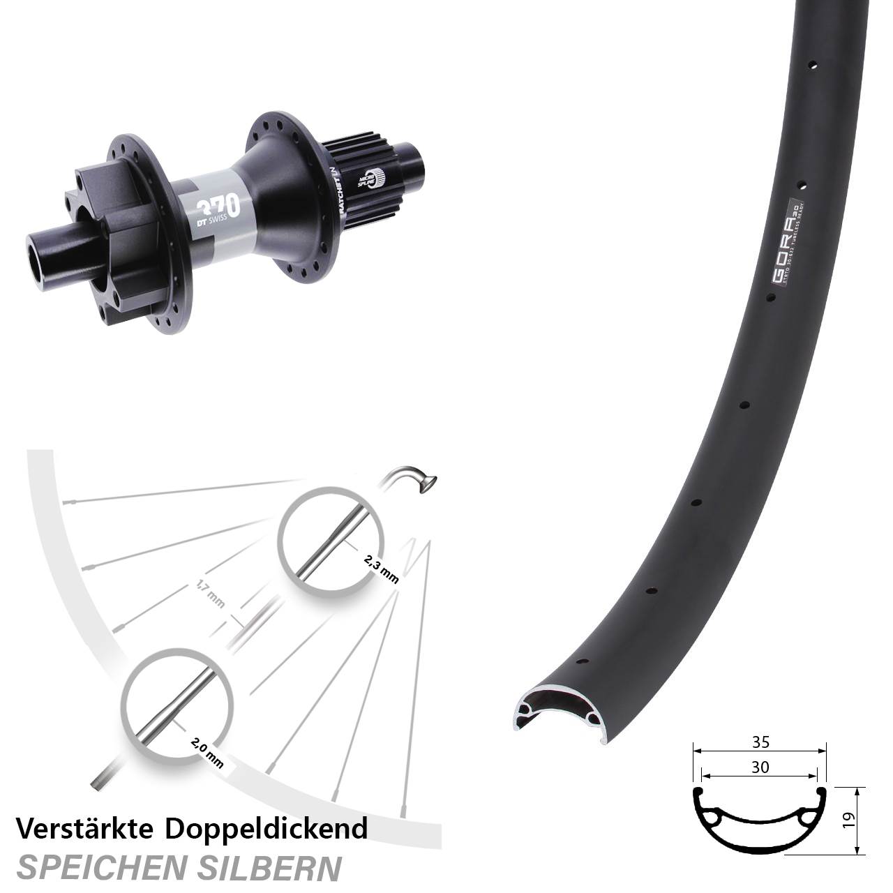 6-Loch Hinterrad 29 Zoll Gora 30 DT Swiss 370 Shimano Micro Spline 12x142