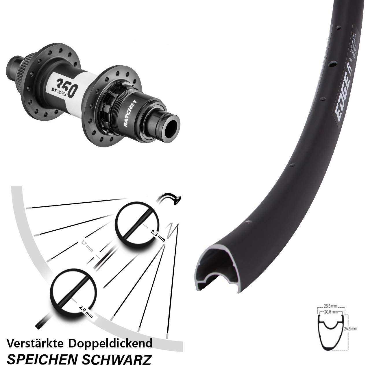 28 Zoll Ryde Edge R25 Offset DT Swiss 350 Road Disc Hinterrad 12x142 SRAM XDR