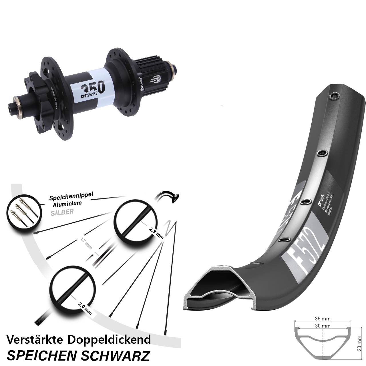 650B DT Swiss F 572 350 Ratchet 36 6-Loch Hinterrad QR Boost Shimano Micro Spline