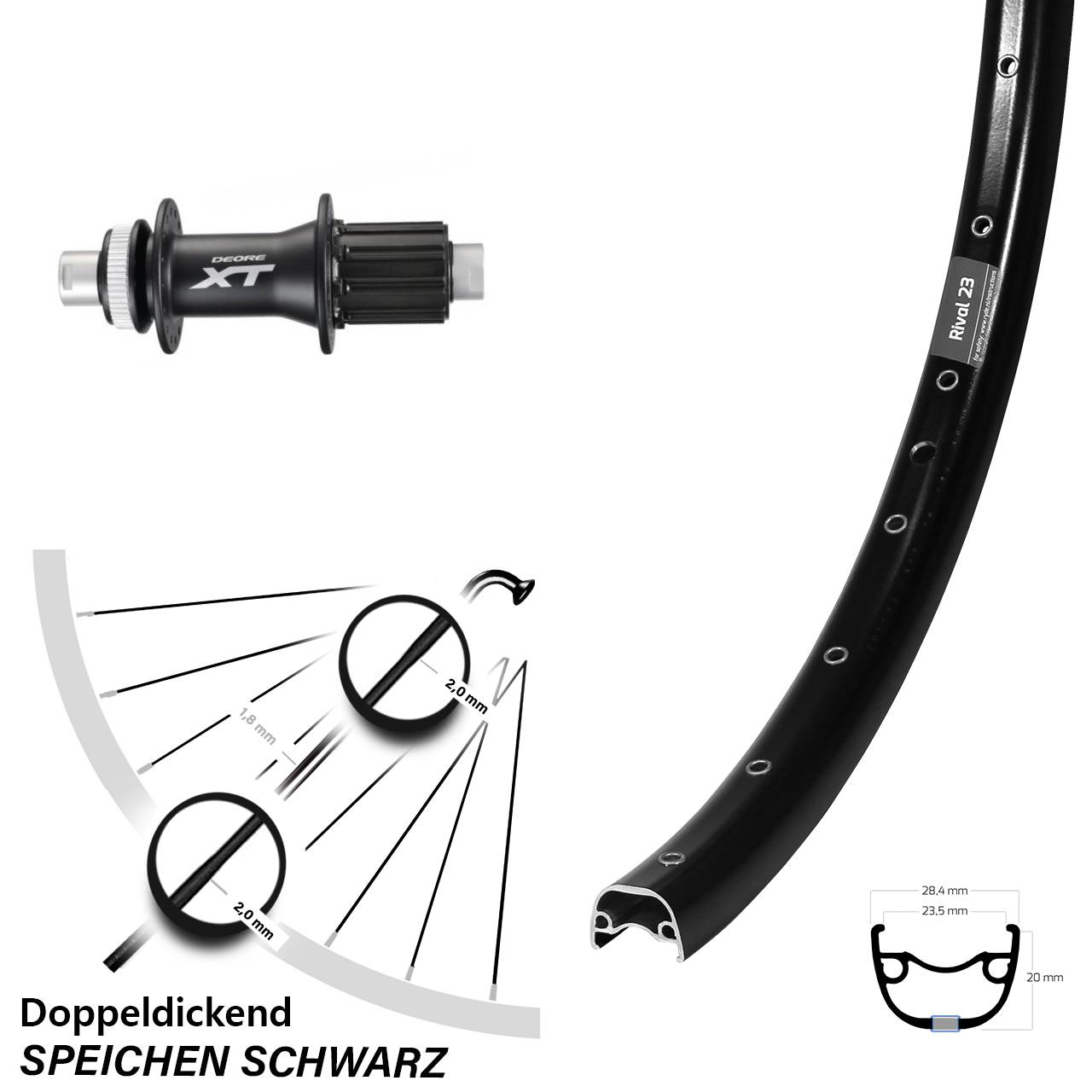 Hinterrad Centerlock 12x142 27,5 Zoll Ryde Rival 23 Shimano XT 8-11 fach HG