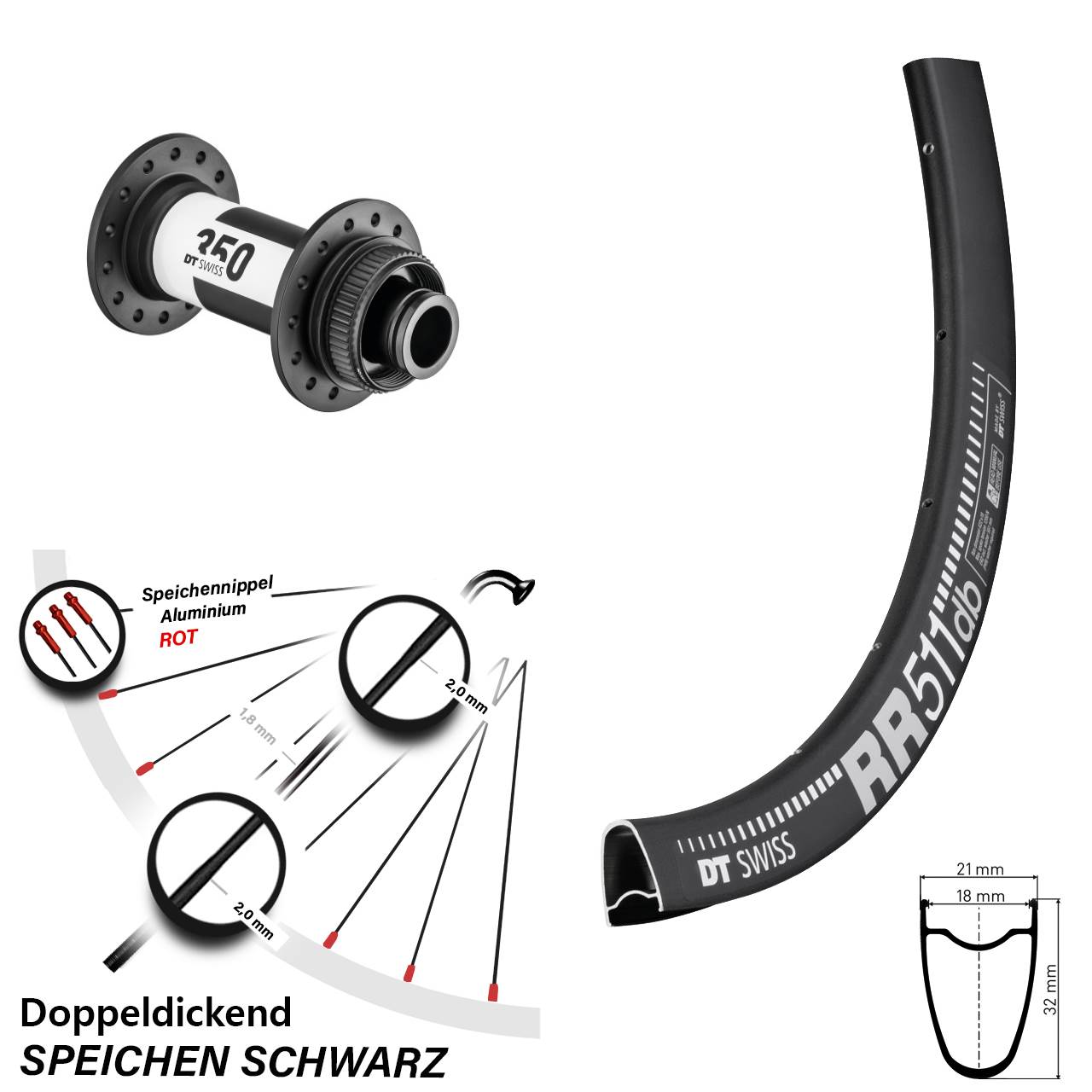 28 Zoll DT Swiss RR511 350 Disc Laufrad 15x100