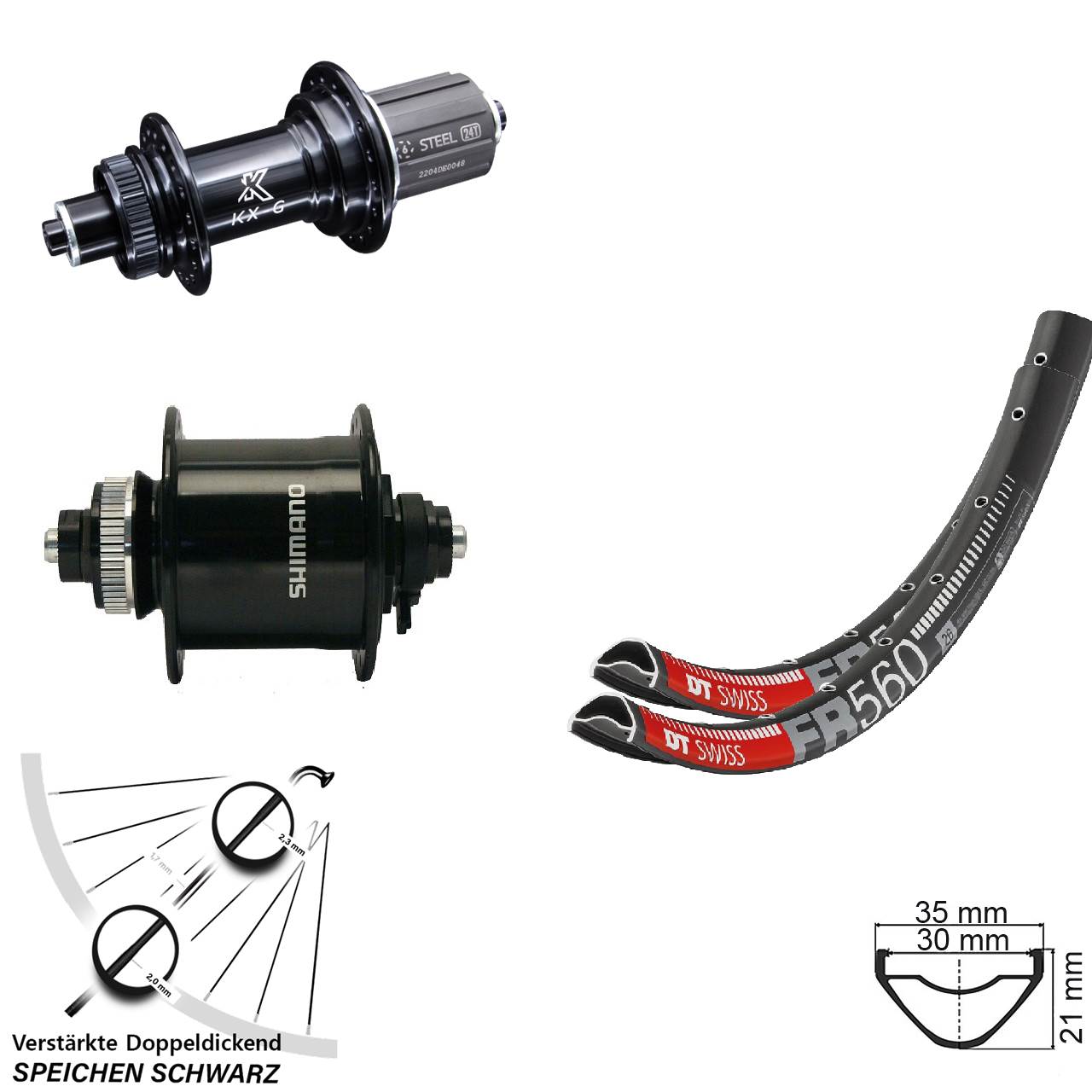 26 Zoll DT Swiss FR560 KX-GS Heavy Duty Shimano DH-UR700 Laufradsatz Disc QR 8-12 fach HG