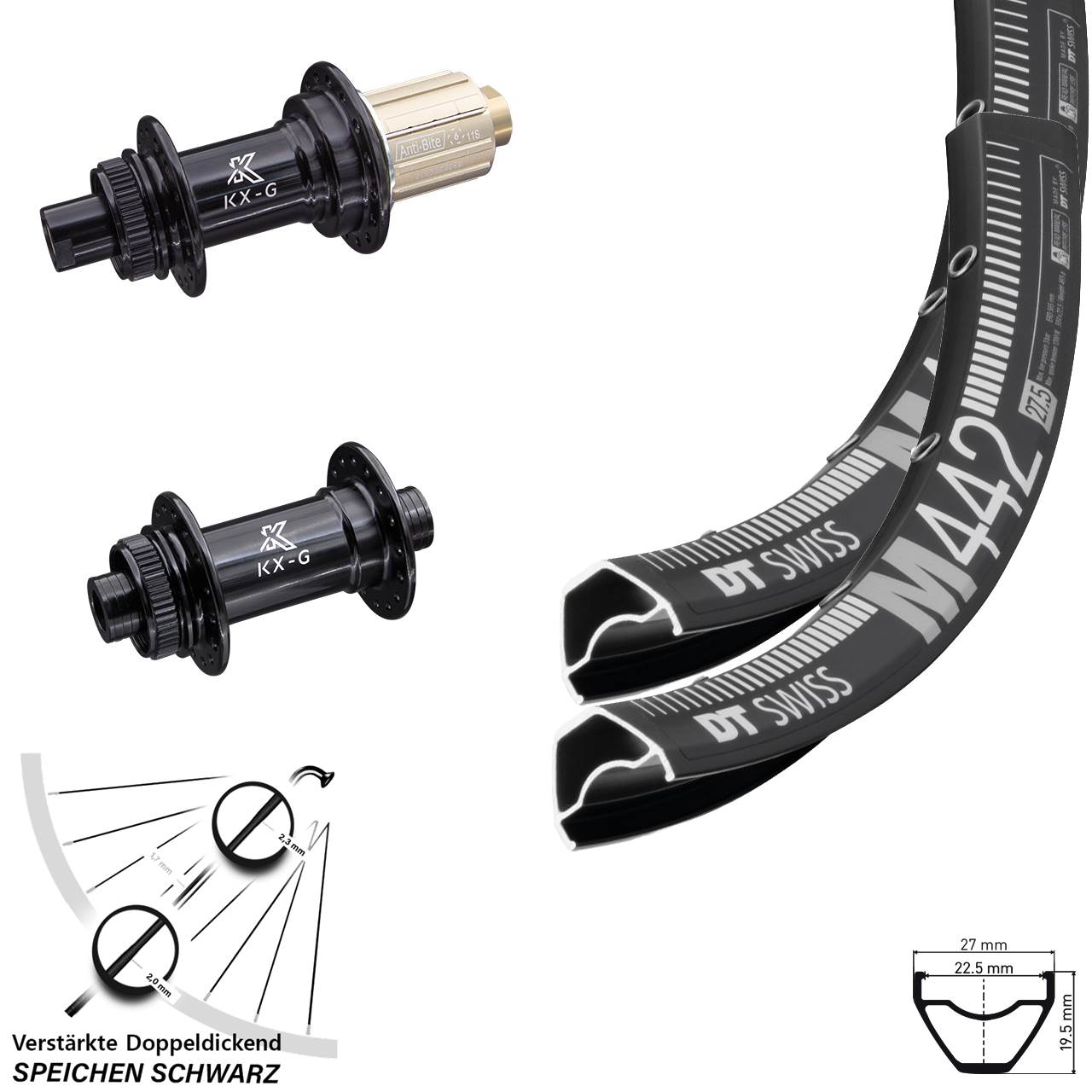 DT Swiss M 442 KX-G 29 Zoll Laufradsatz Centerlock 12x100/142 8-12 fach HG