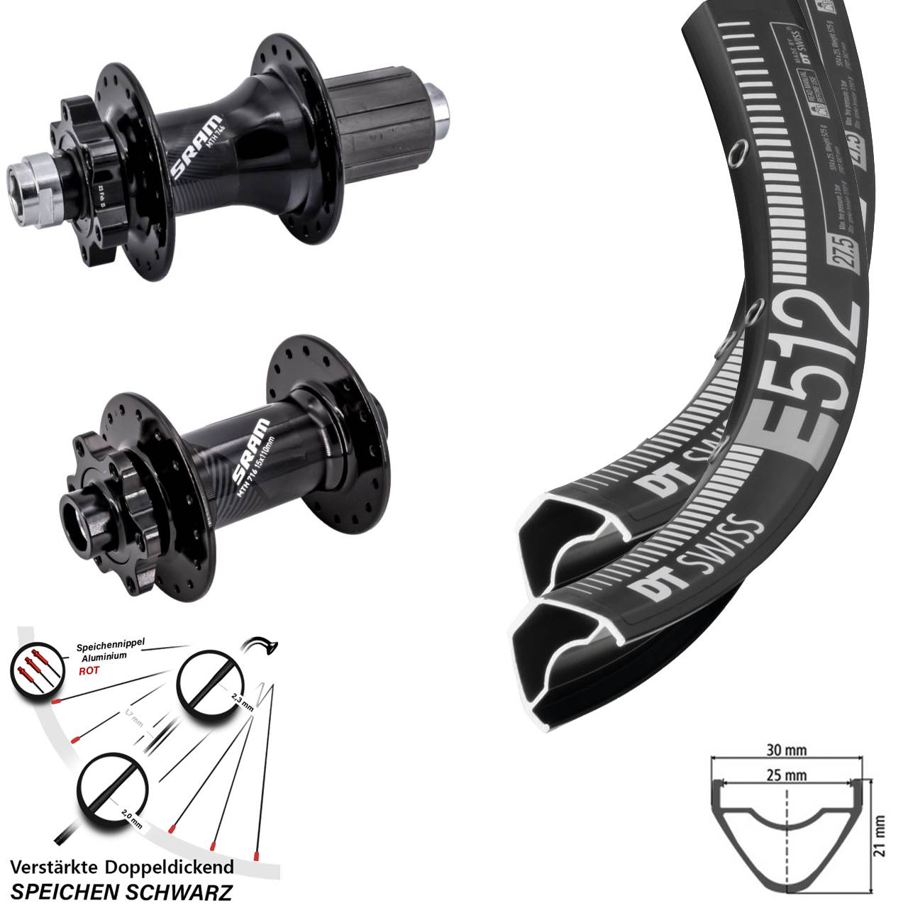 27,5 Zoll DT Swiss E512 Sram 716 Laufradsatz 6-Loch Boost 8-11 fach HG