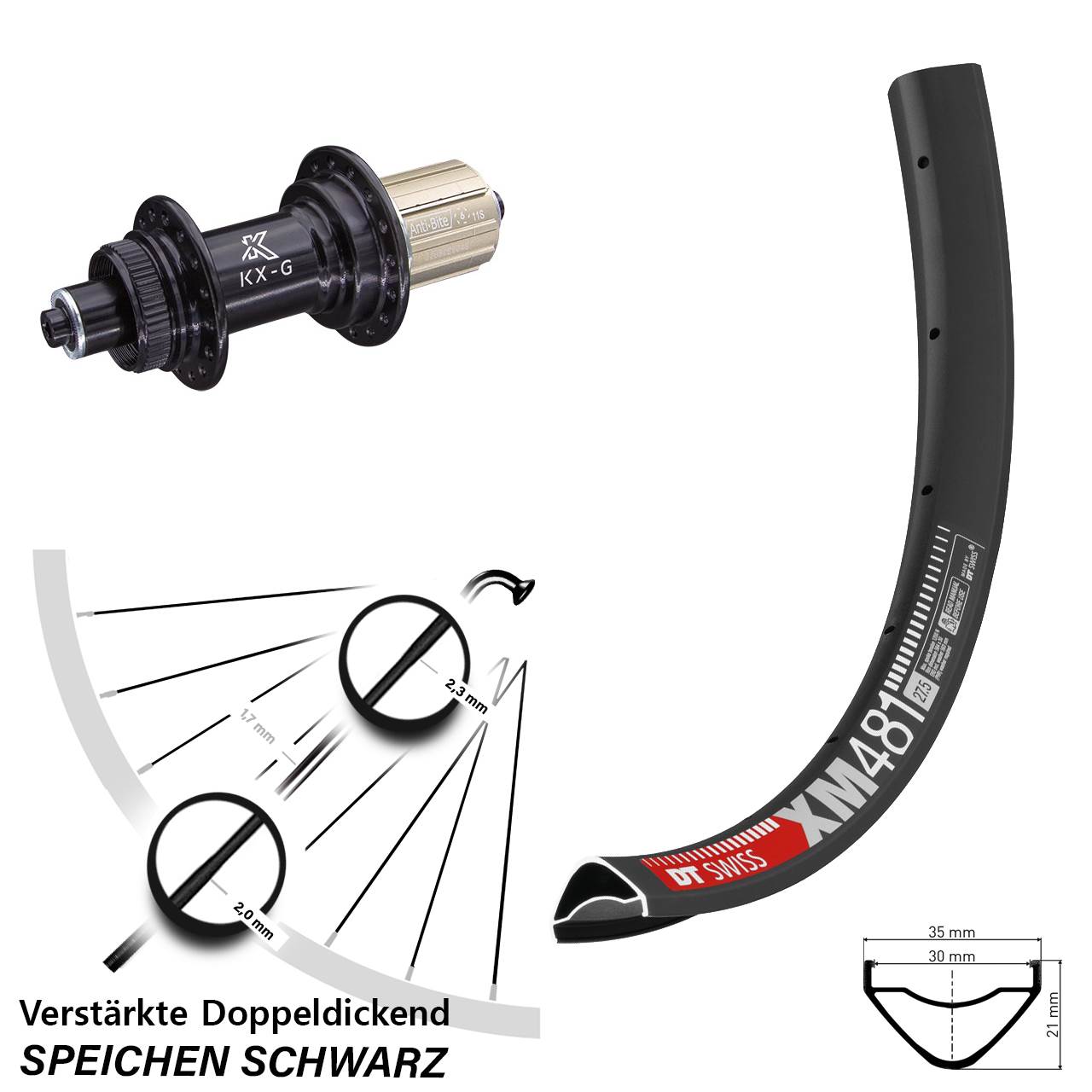 DT Swiss XM 481 KX-G 27,5 Zoll Hinterrad Centerlock QR 8-12 fach