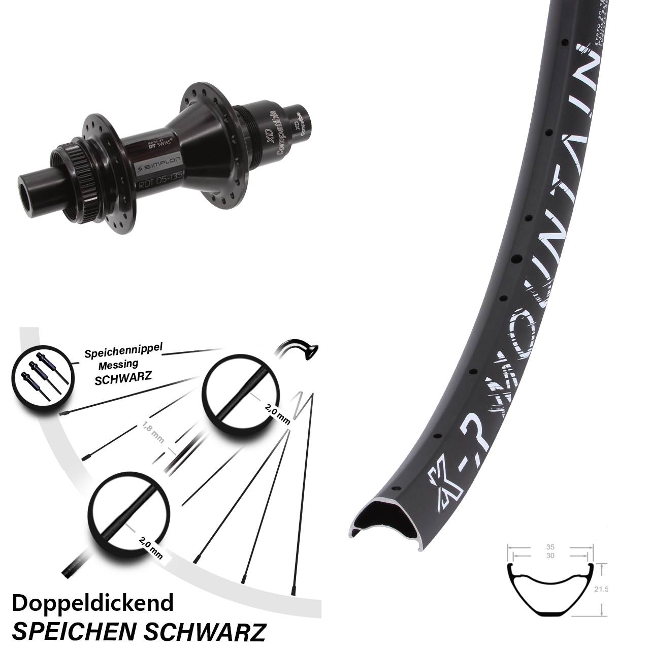 29 Zoll KX R Mountain DT Swiss 370 Centerlock Hinterrad 12x142 XD