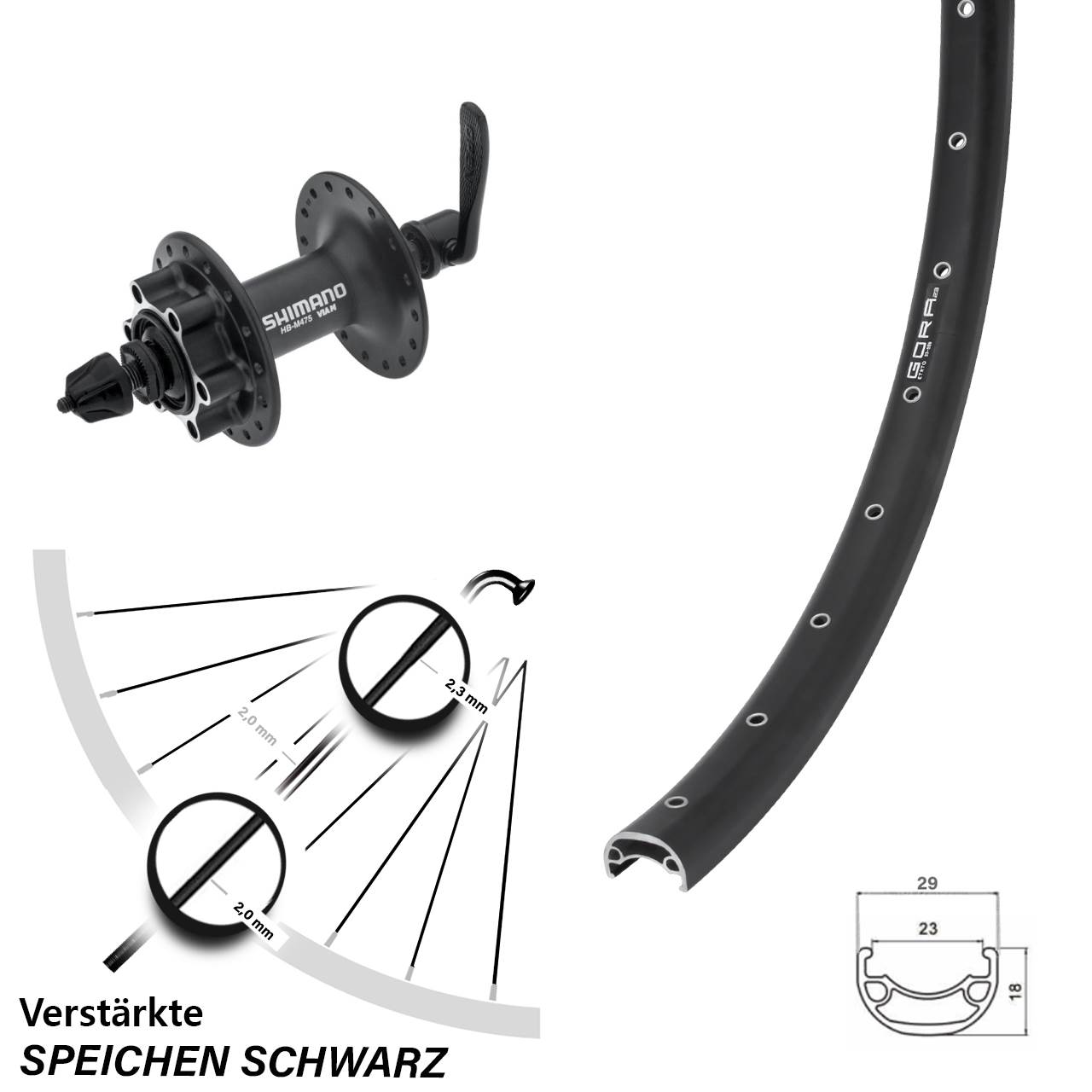 29 Zoll Gora 23 Shimano HB-M475 Disc Vorderrad QR