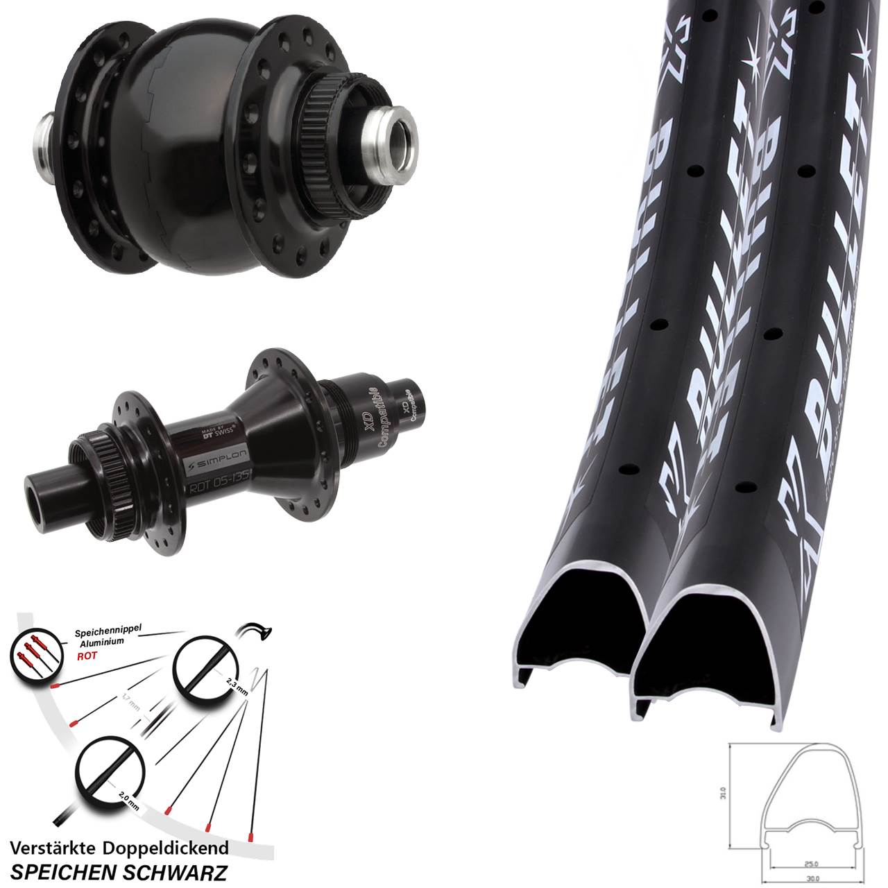 Laufradsatz Centerlock 12x100/142 28-29 Zoll KX Bullet OS DT Swiss 370 SON 28 XD