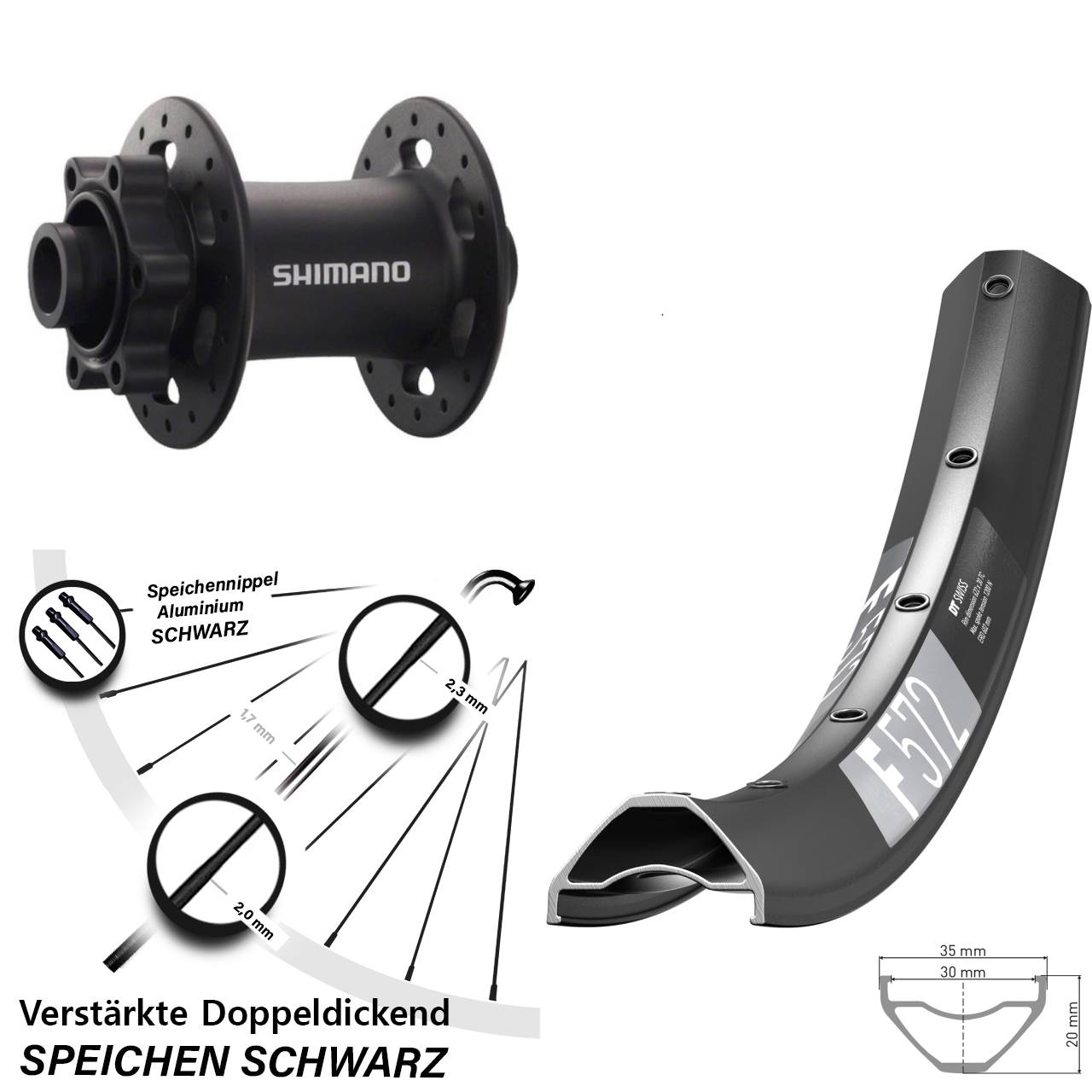 650B DT Swiss F572 Shimano Deore XT HB-M758 Vorderrad 6-Loch 15x100