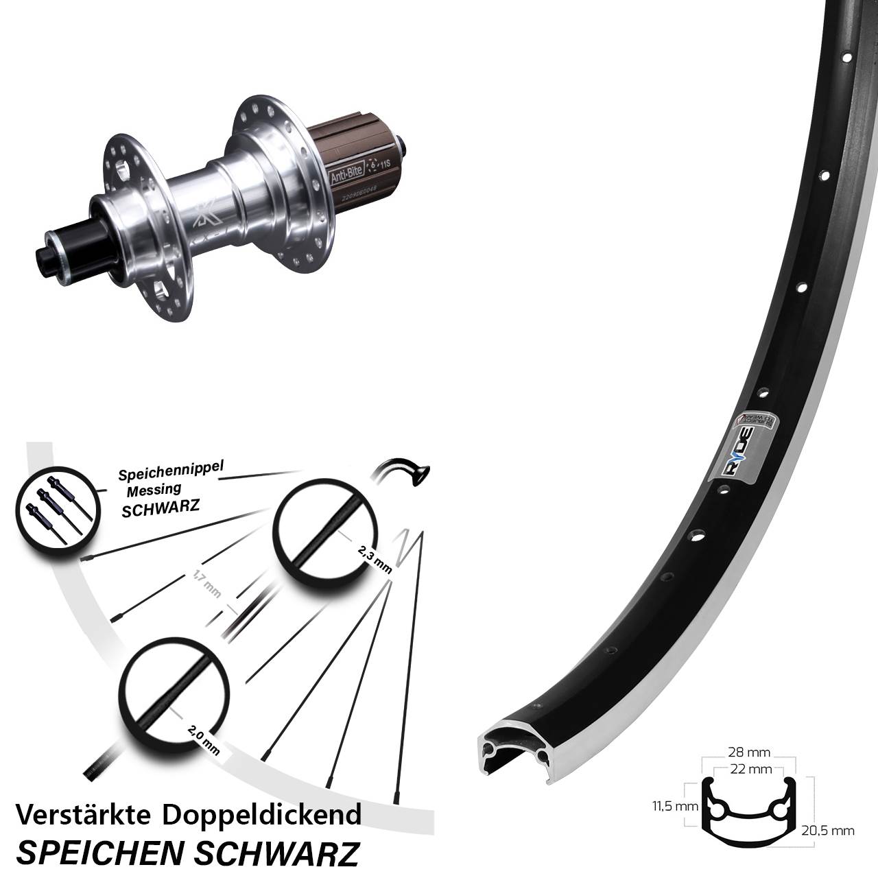 Ryde Andra 35 KX-T 27,5 Zoll Hinterrad QR 8-12 fach HG