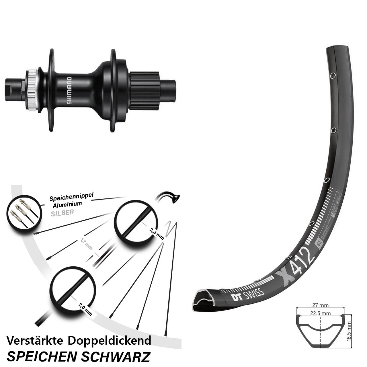 29 Zoll DT Swiss X412 Shimano FH-MT510 Hinterrad Centerlock 12x142 Micro Spline