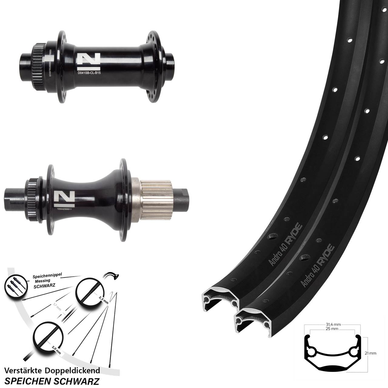 Laufradsatz 26 Zoll Ryde Andra 40 Novatec D041/D462SB Boost Micro Spline Centerlock