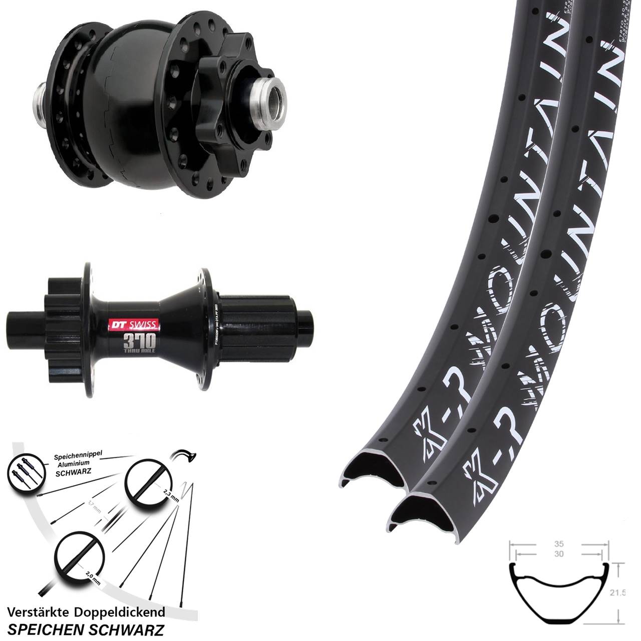6-Loch Laufradsatz 12x100/142 29 Zoll KX-R Mountain DT Swiss 370 Hybrid SON 28 8-11 fach