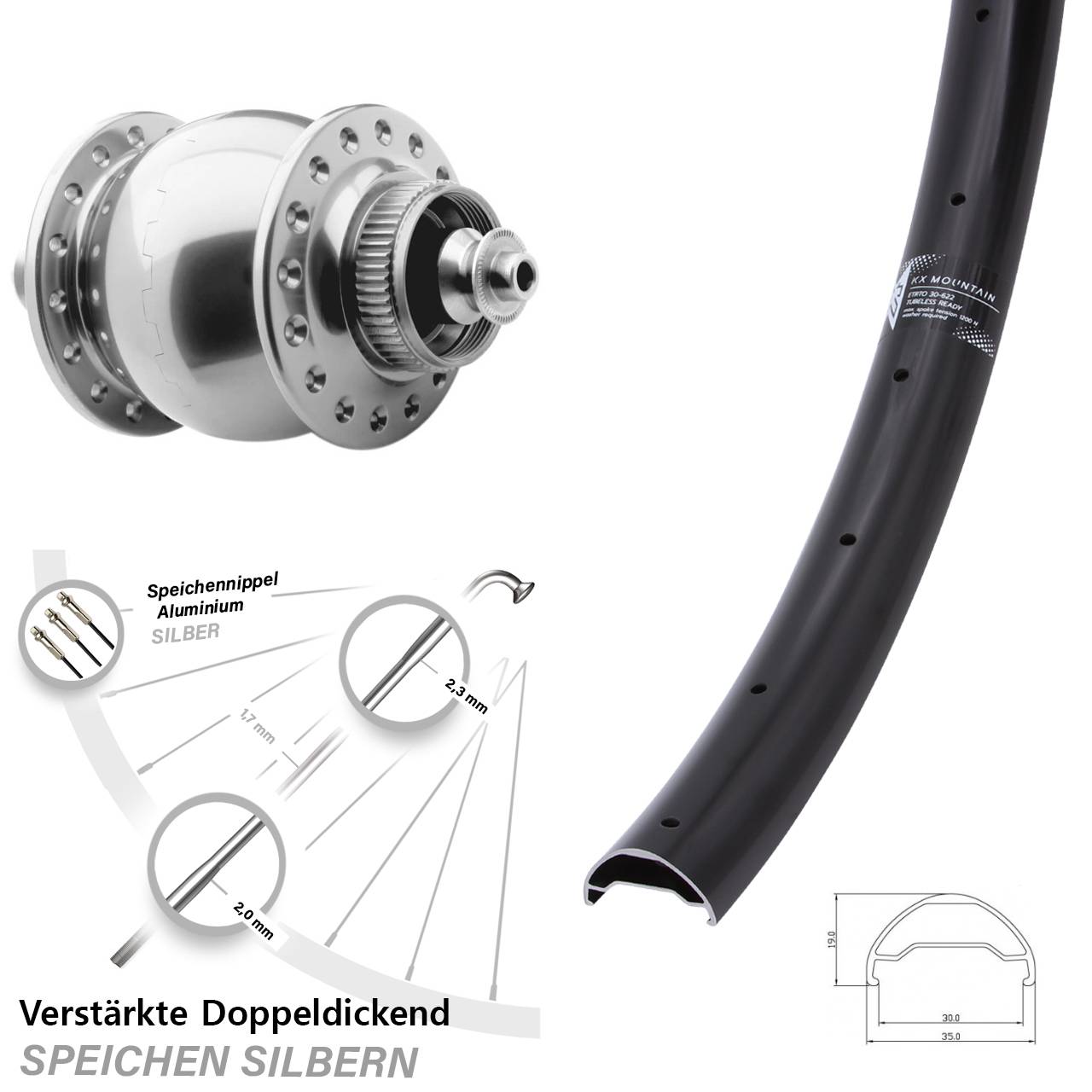 Vorderrad 29 Zoll KX Mountain TR 30 Nabendynamo SON 28 Centerlock