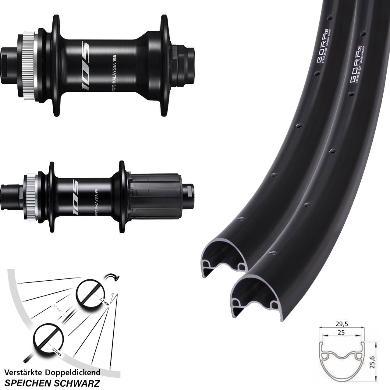 Centerlock Laufradsatz 28 Zoll Gora 25 Shimano 105 8-12 fach HG 12x100/142