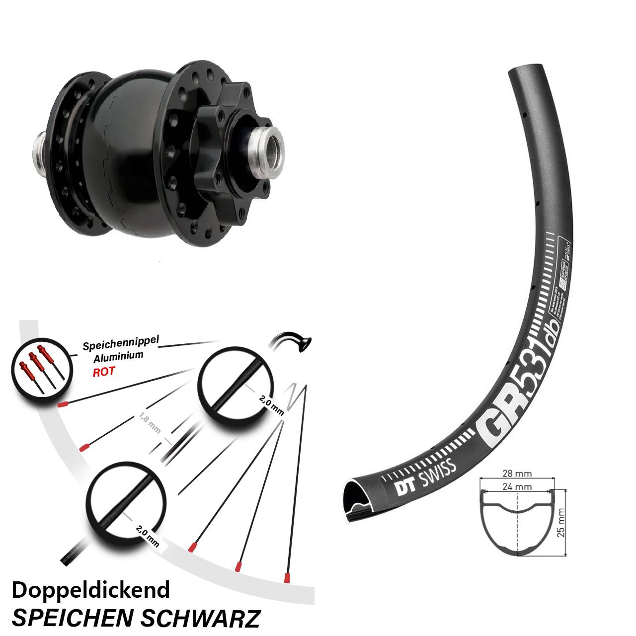 Nabendynamo Son 28-12 DT Swiss GR 531 Scheibenbrems- Vorderrad 28/29 Zoll