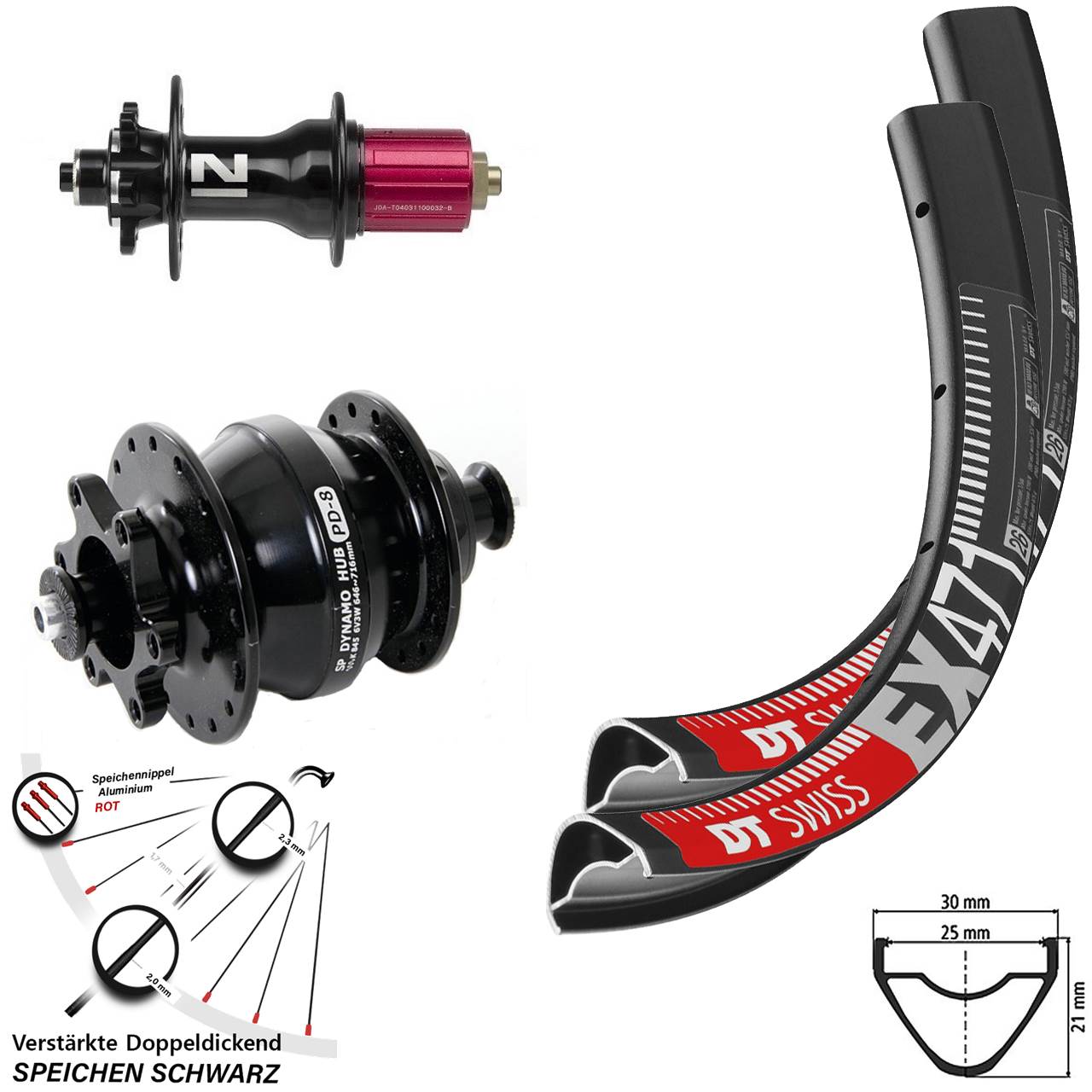 Laufradsatz QR 27,5 Zoll DT Swiss EX471 Novatec Superlight SP PD-8 Disc 6-Loch 8-12 fach
