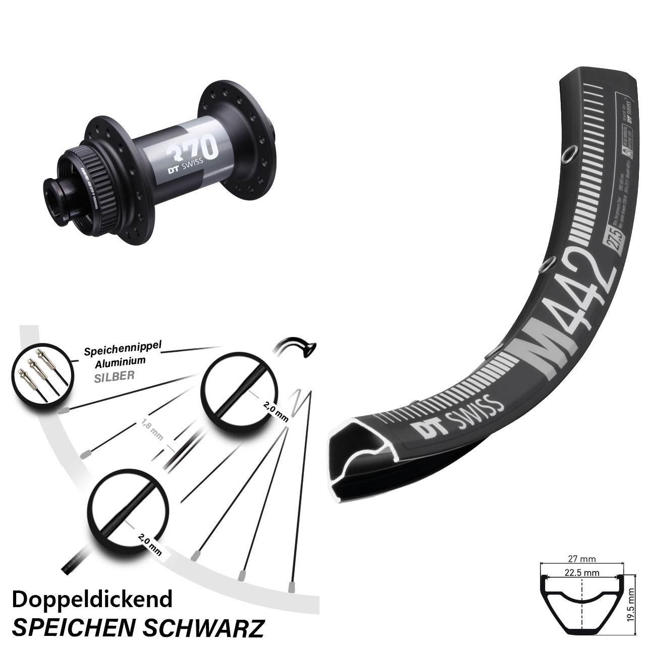 DT Swiss M 442-370 29 Zoll Disc Vorderrad 15x100