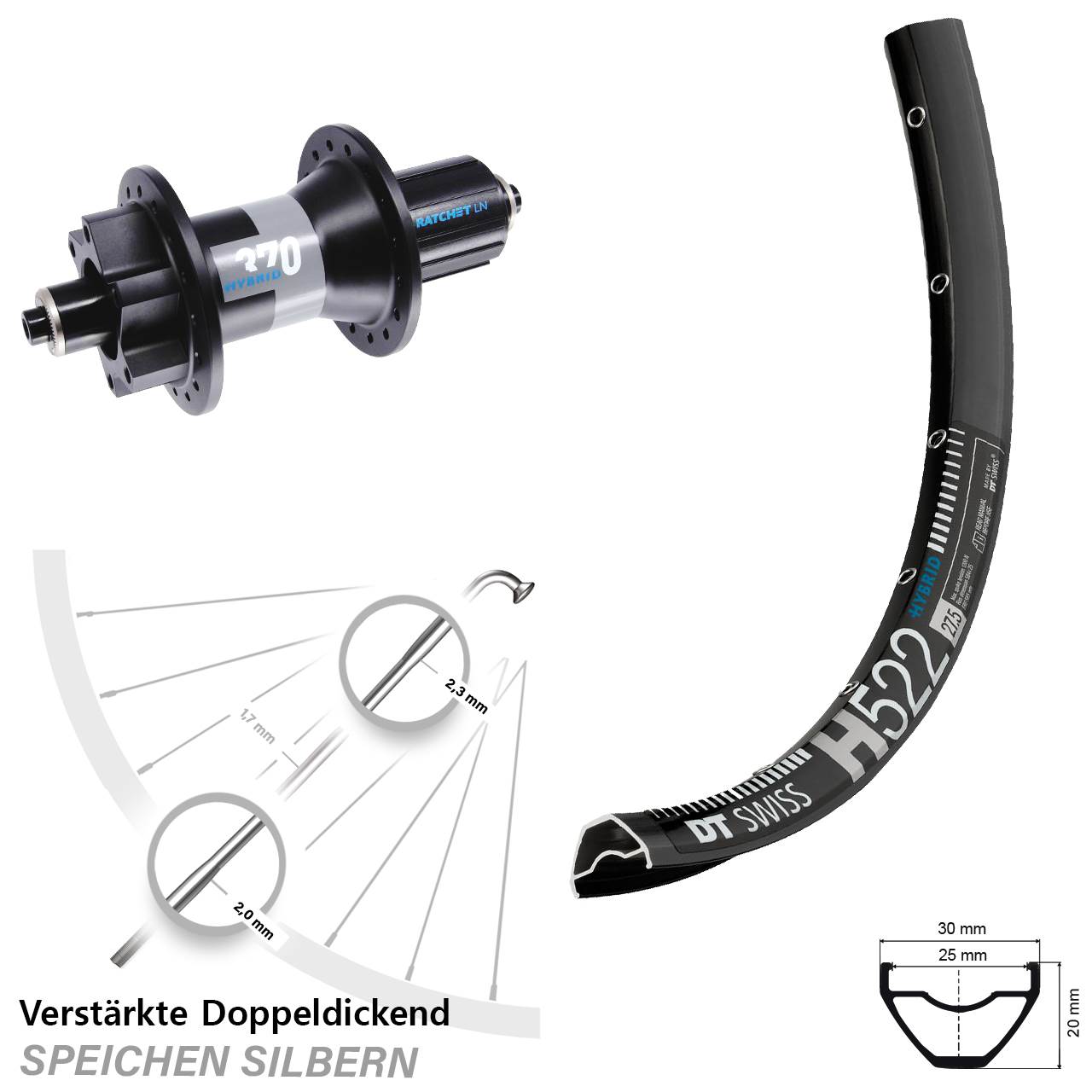 Disc Hinterrad 29 Zoll DT Swiss H522-370 Hybrid 8-11 fach QR Boost
