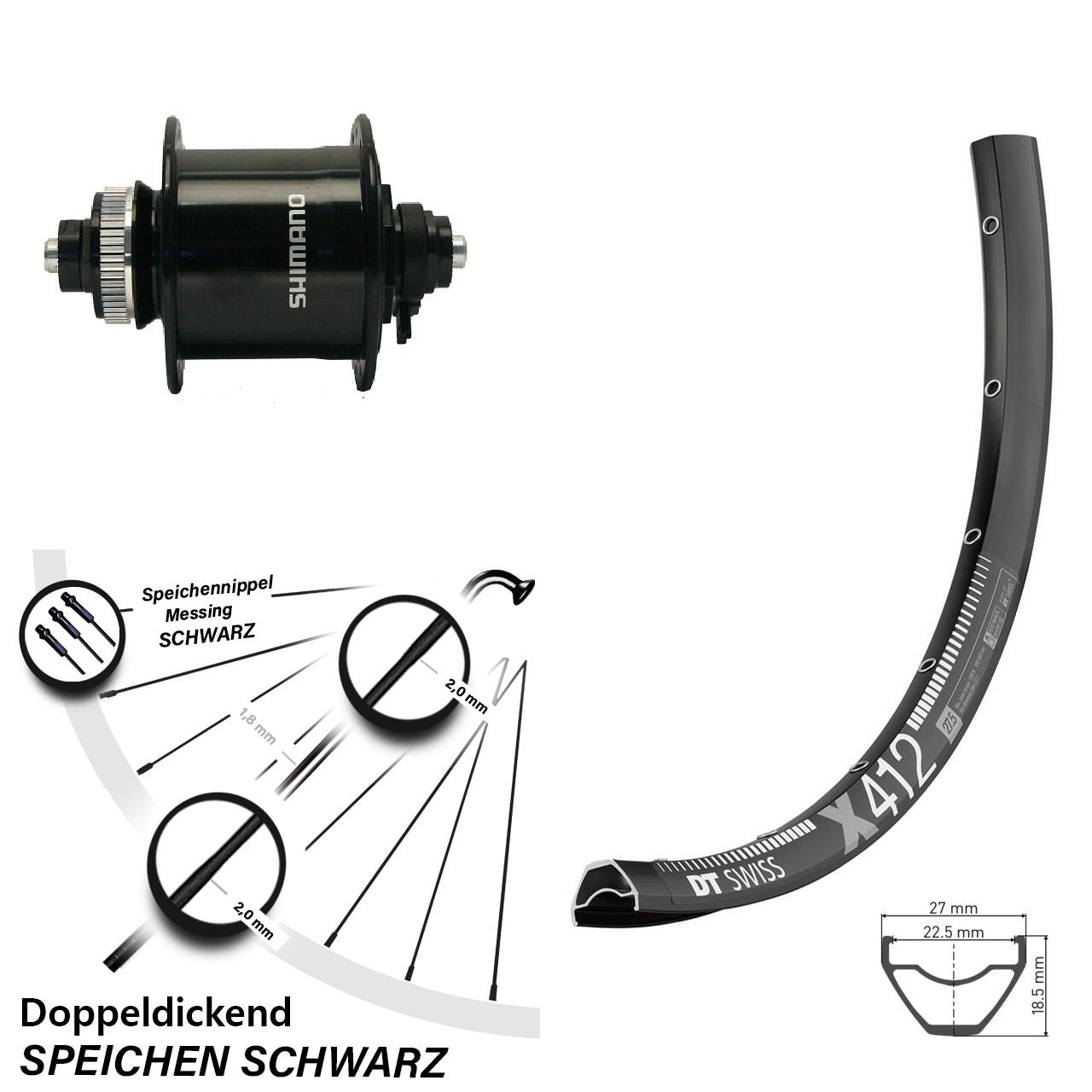 29 Zoll Nabendynamo-Vorderrad Centerlock DT Swiss X412 Shimano DH-UR700-3D QR