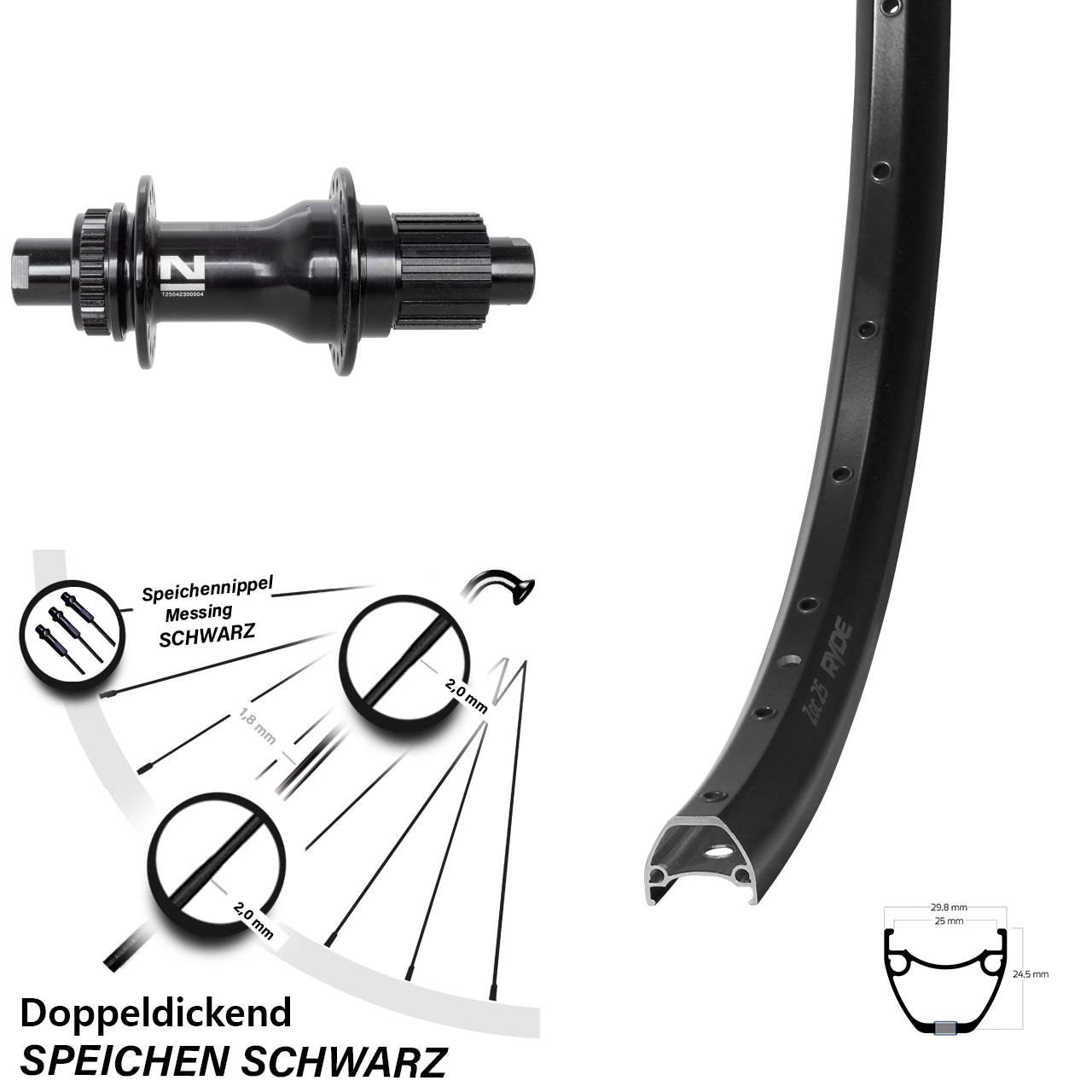 29 Zoll Ryde ZAC 25 Novatec D792SB Disc Laufrad 12x142 Shimano Micro Spline