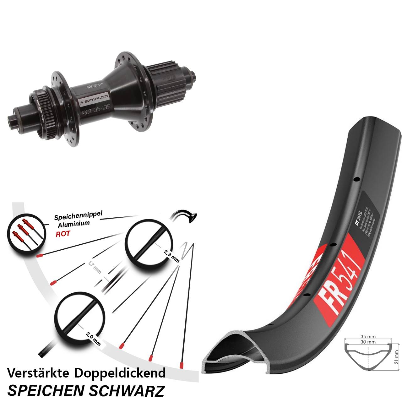 Disc Laufrad 27,5 Zoll DT Swiss FR 541-370 Hybrid Shimano Micro Spline für Schnellspanner