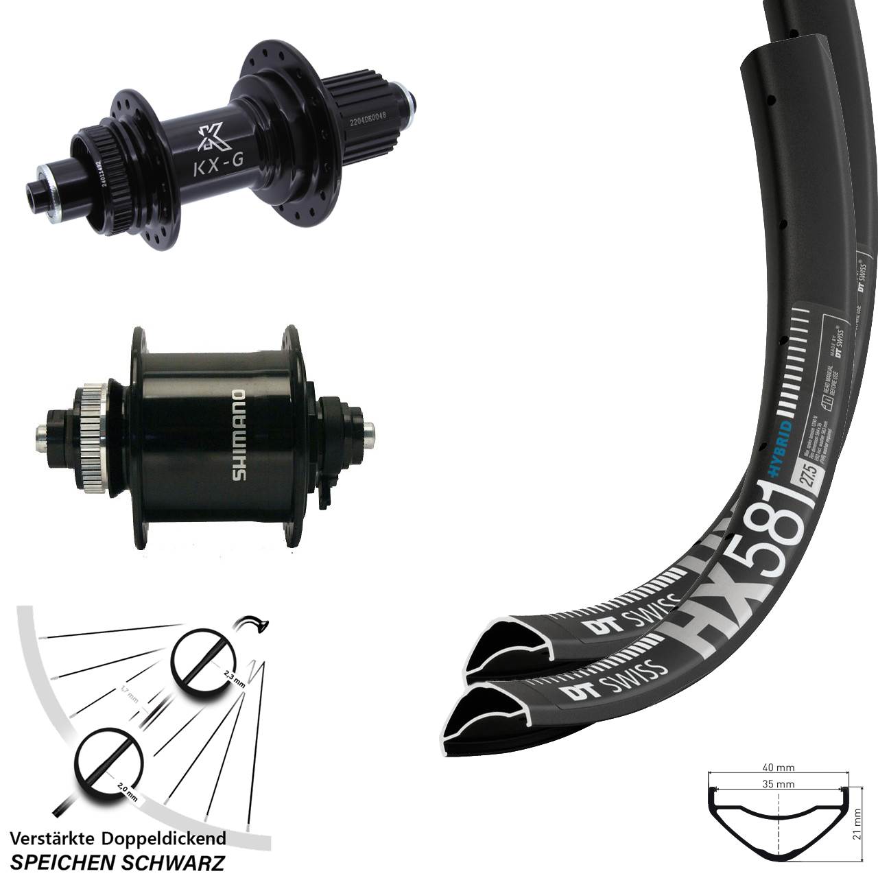 Disc Laufradsatz 27,5 Zoll DT Swiss HX 581 KX-GS HD DH-UR700-3D Micro Spline QR