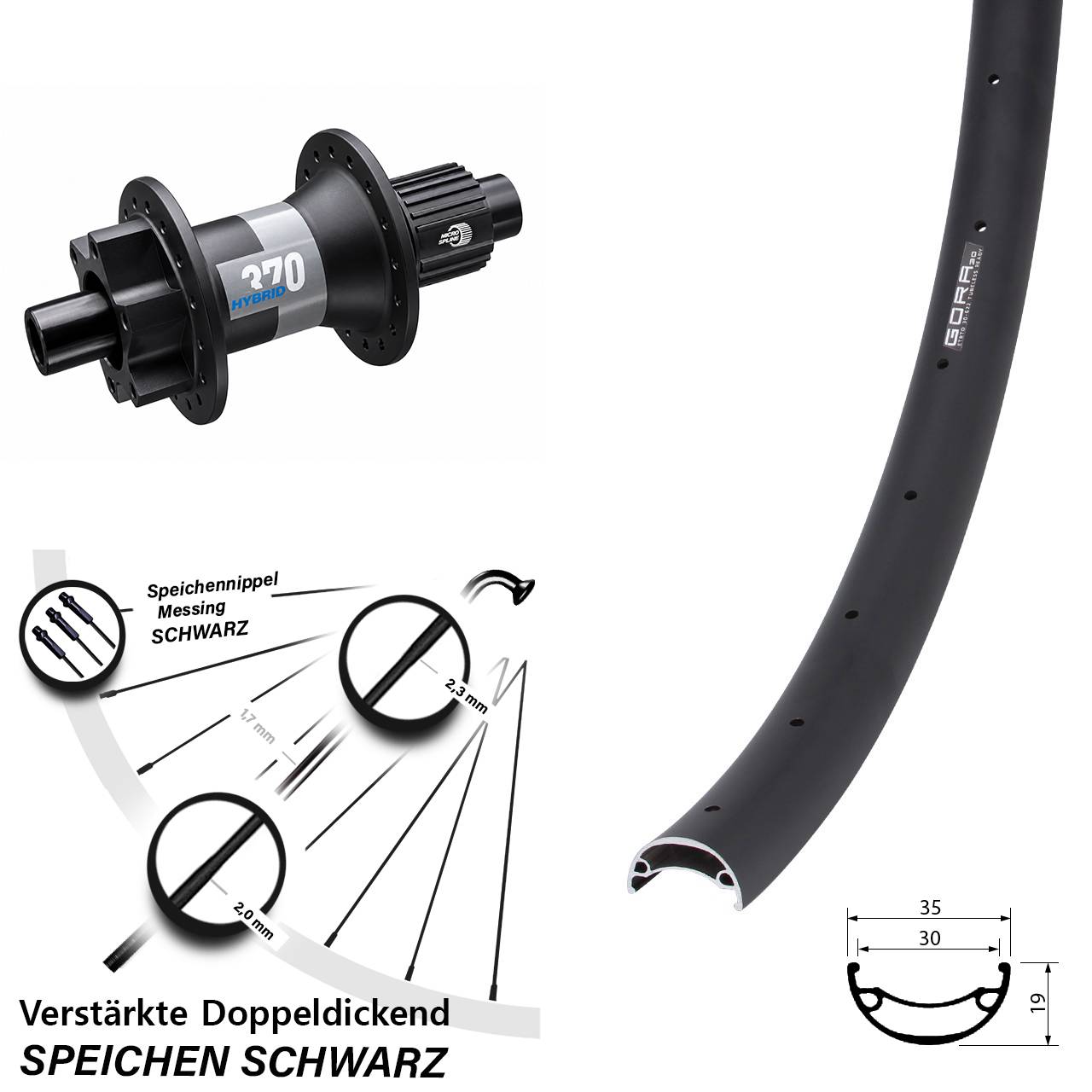 29 Zoll Gora 30 DT Swiss 370 Hybrid 6-Loch Hinterrad 12x148 Micro Spline