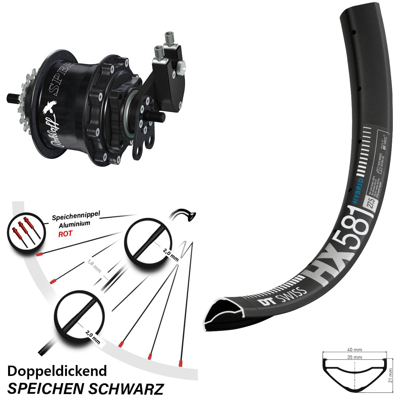 Disc Laufrad 27,5 Zoll DT Swiss HX 581 Rohloff Speedhub TS DB