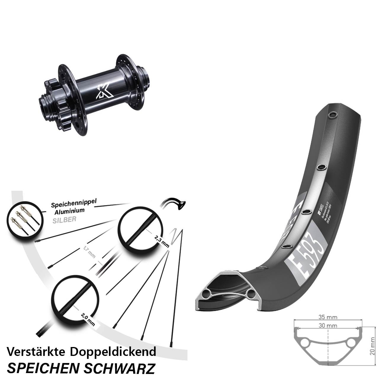 6-Loch Vorderrad 29 Zoll DT Swiss E593 KX-M 15x100