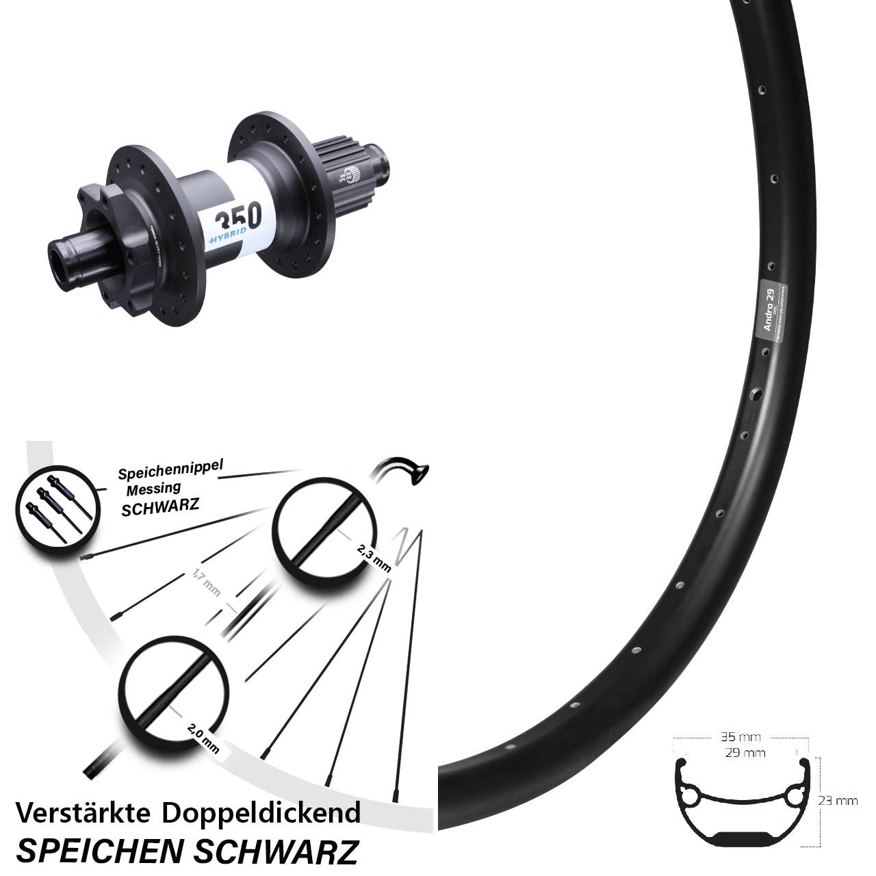 29 Zoll Ryde Andra29 DT Swiss 350 Hybrid 6-Loch Hinterrad 12x148 Micro Spline