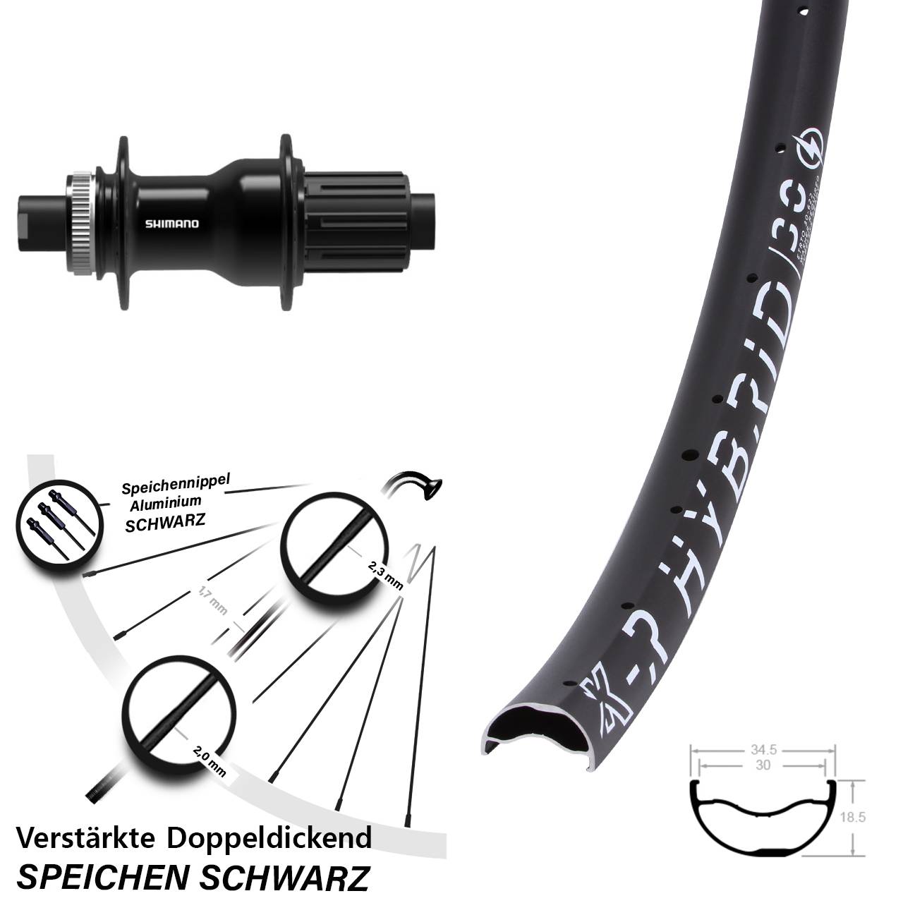 KX-R Hybrid 30 Shimano FH-TC500-B 29 Zoll Centerlock Hinterrad 12x148 Boost 8-11 fach HG