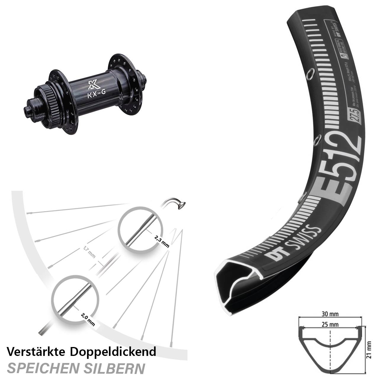 29 Zoll Vorderrad MTB Enduro DT Swiss E 512 KX-G Nabe Centerlock Schnellspanner 5x100 mm