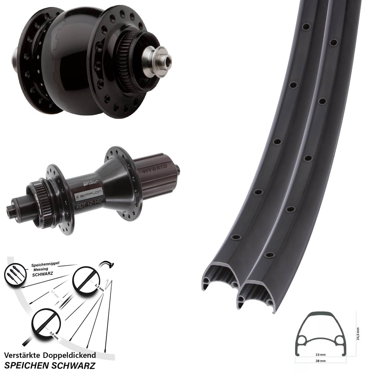 Disc Laufradsatz QR 28-29 Zoll Ambrosio Sport DT Swiss 370 Hybrid SON 28 8-11 fach HG