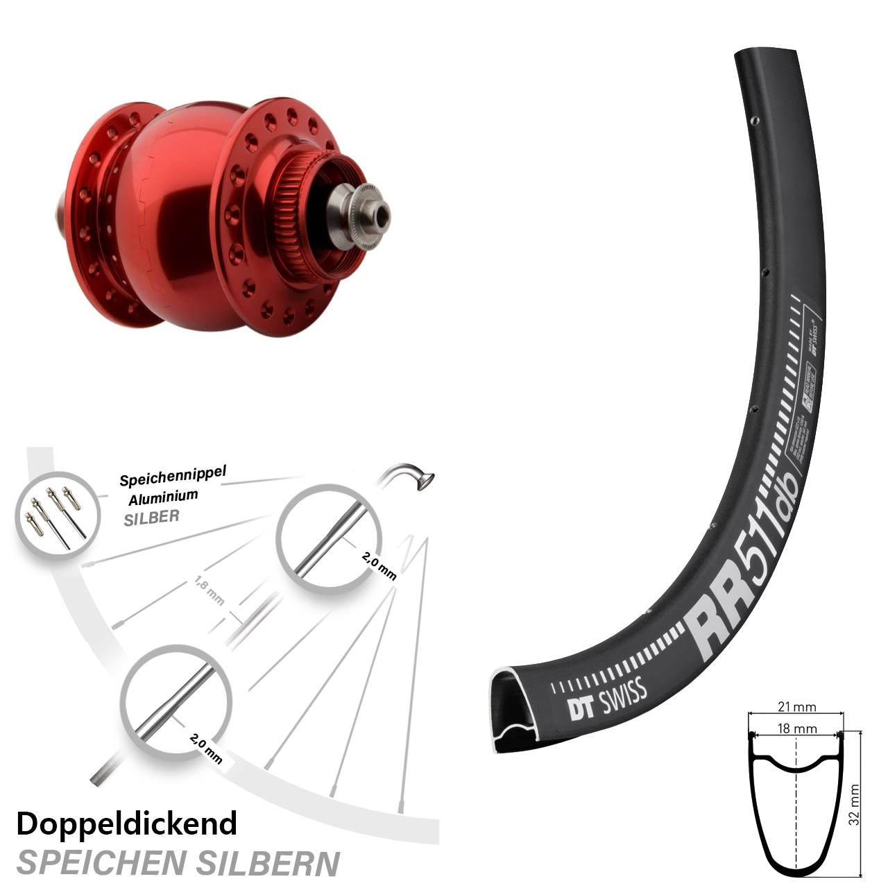 28 Zoll Nabendynamo Vorderrad SON delux DT Swiss RR 511 DB
