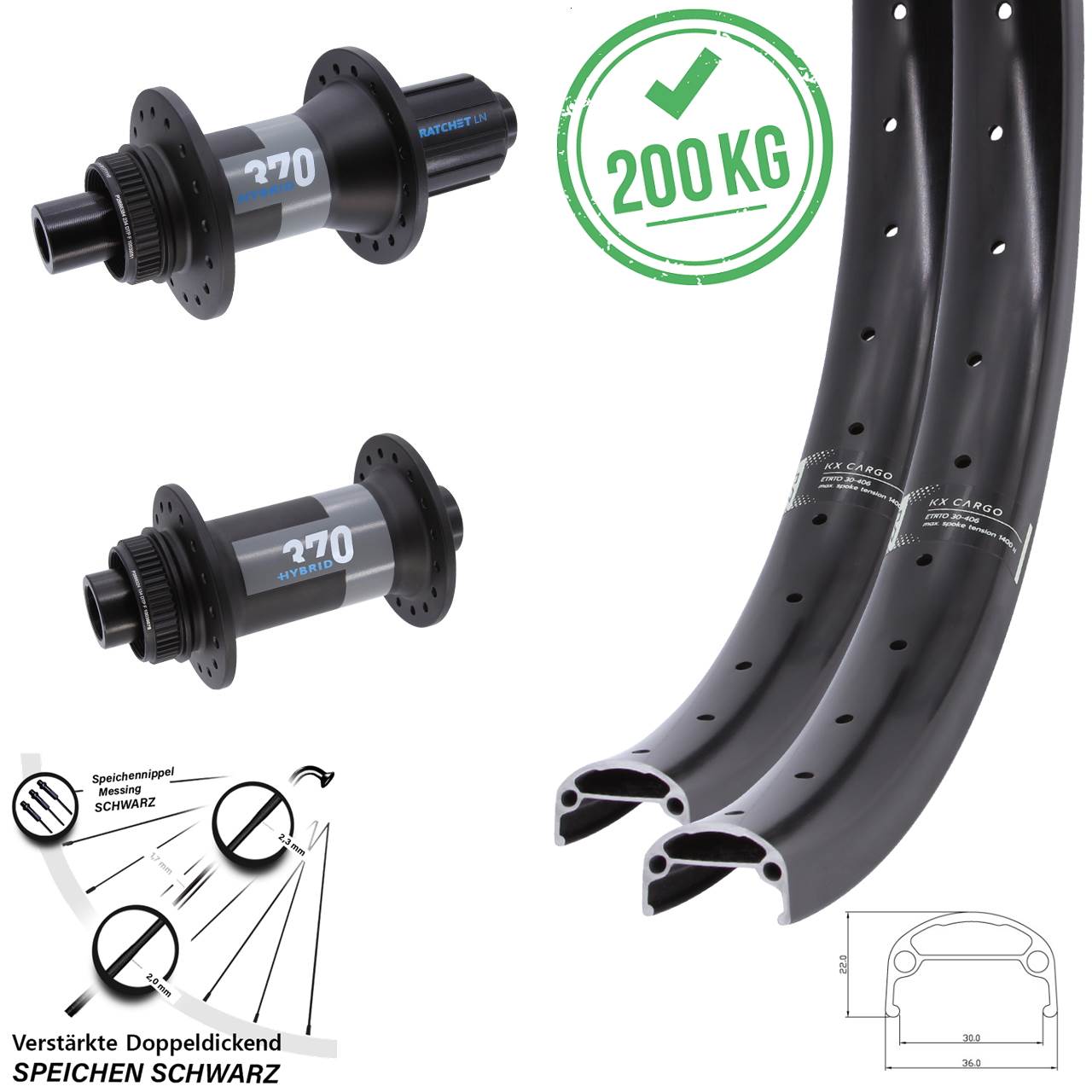 KX Cargo DT Swiss 370 Hybrid 20/26 Zoll Laufradsatz Centerlock 15x110 12x148 8-11 fach HG