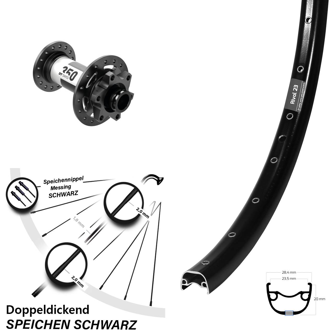 Laufrad 27,5 Zoll Ryde Rival 23 Disc schwarz DT Swiss 350 12x100 6-Loch