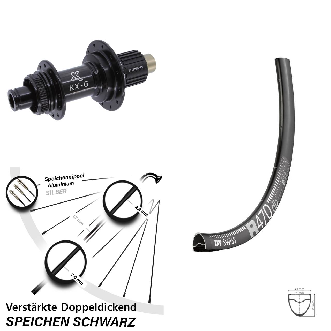Disc Laufrad 12x142 28 Zoll DT Swiss R470 KX-G Shimano Micro Spline