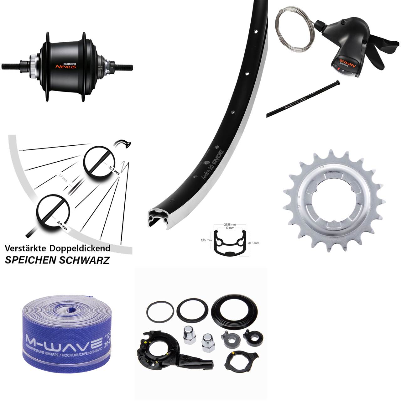 Ryde Andra 30 28 Zoll Hinterrad Shimano C3001 Nexus 7 Gang