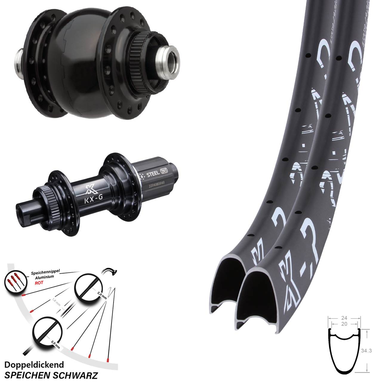 KX-GSR Road verstärkt SON 28 Zoll Laufradsatz Centerlock 12x100/142 8-12 fach