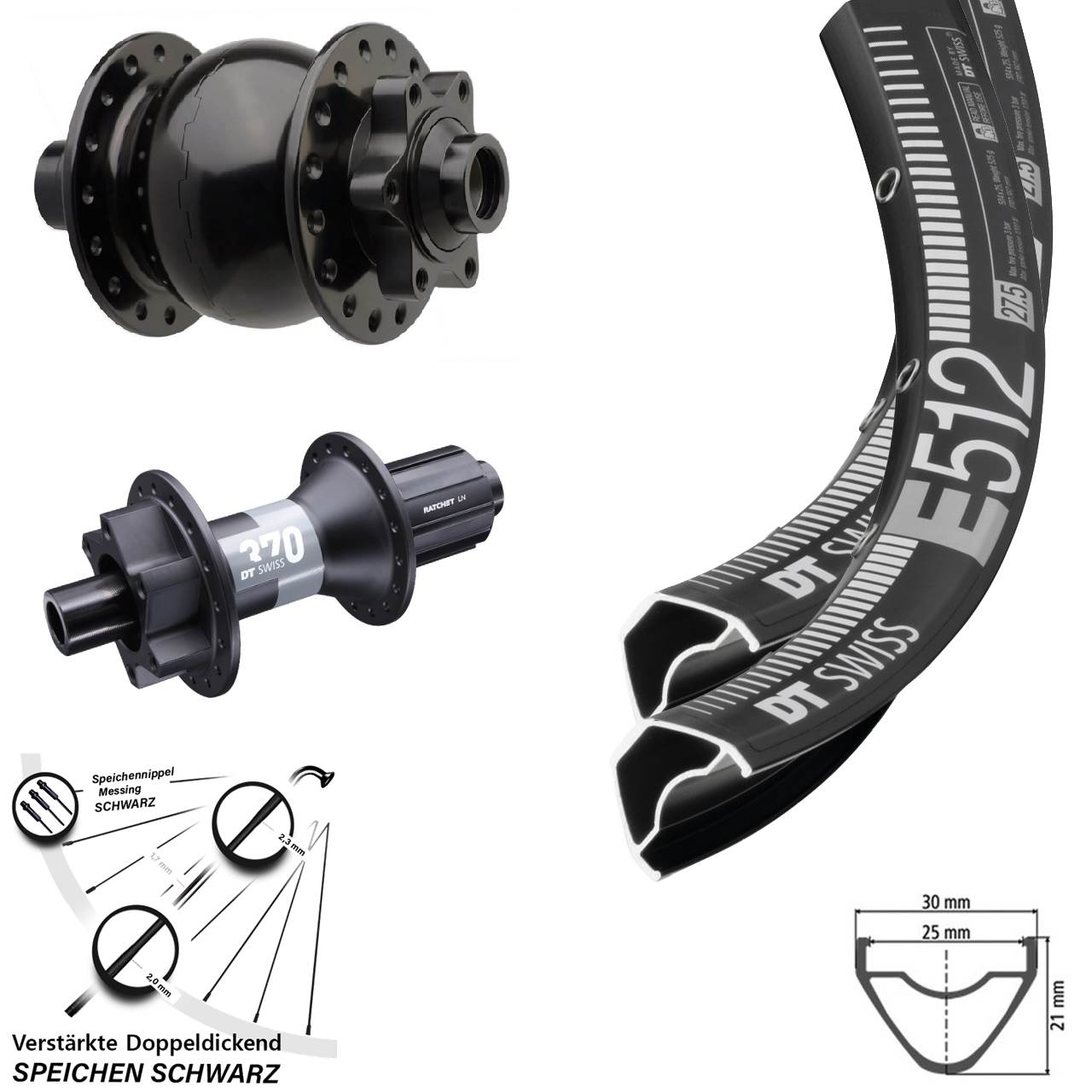 Laufradsatz 6-Loch 15x110 12x148 27,5 Zoll DT Swiss E512-370 SON 28 8-11 fach HG