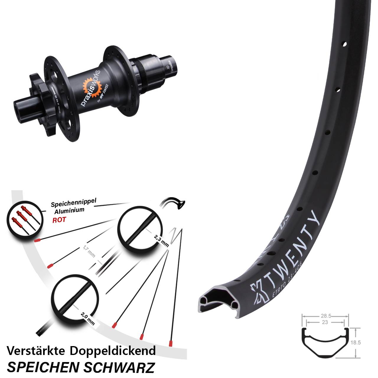 20 Zoll KX Twenty DT Swiss 350 SL Hinterrad 6-Loch 12x142 XD 11-12 fach