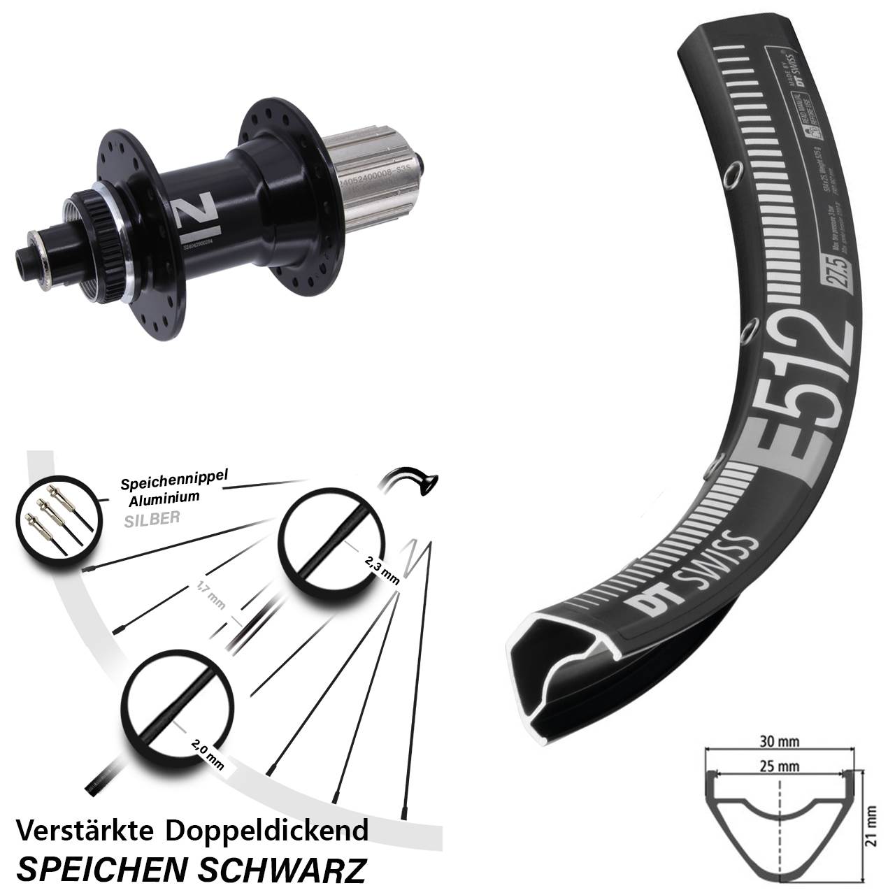 DT Swiss E 512 Novatec D042SB Disc 29 Zoll Laufrad für Schnellspanner 8-12 fach HG