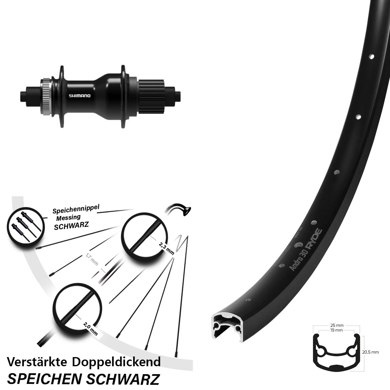 Hinterrad Centerlock QR 28 Zoll Ryde Andra 30 Shimano FH-QC500-MS Micro Spline
