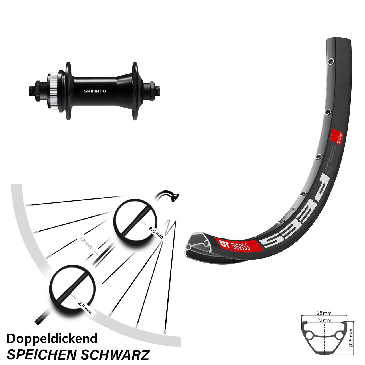 Disc Vorderrad QR 26 Zoll DT Swiss 533 D Shimano HB-QC400