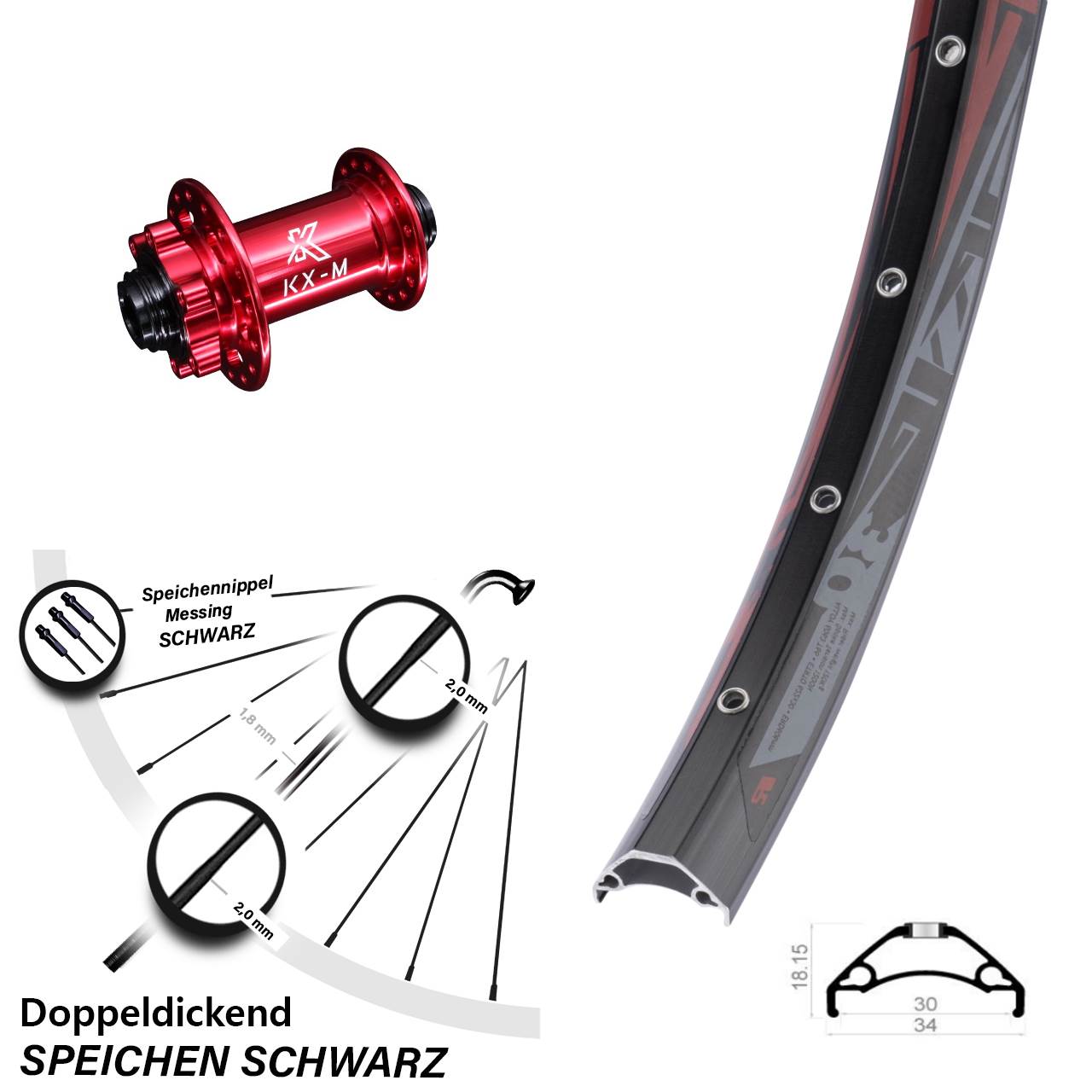 Rodi TRYP 30 KX-M rot 29 Zoll Vorderrad 6-Loch 15x100