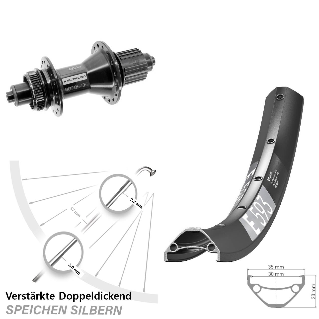 Hinterrad Centerlock 29 Zoll DT Swiss E 593-370 Hybrid Micro Spline QR