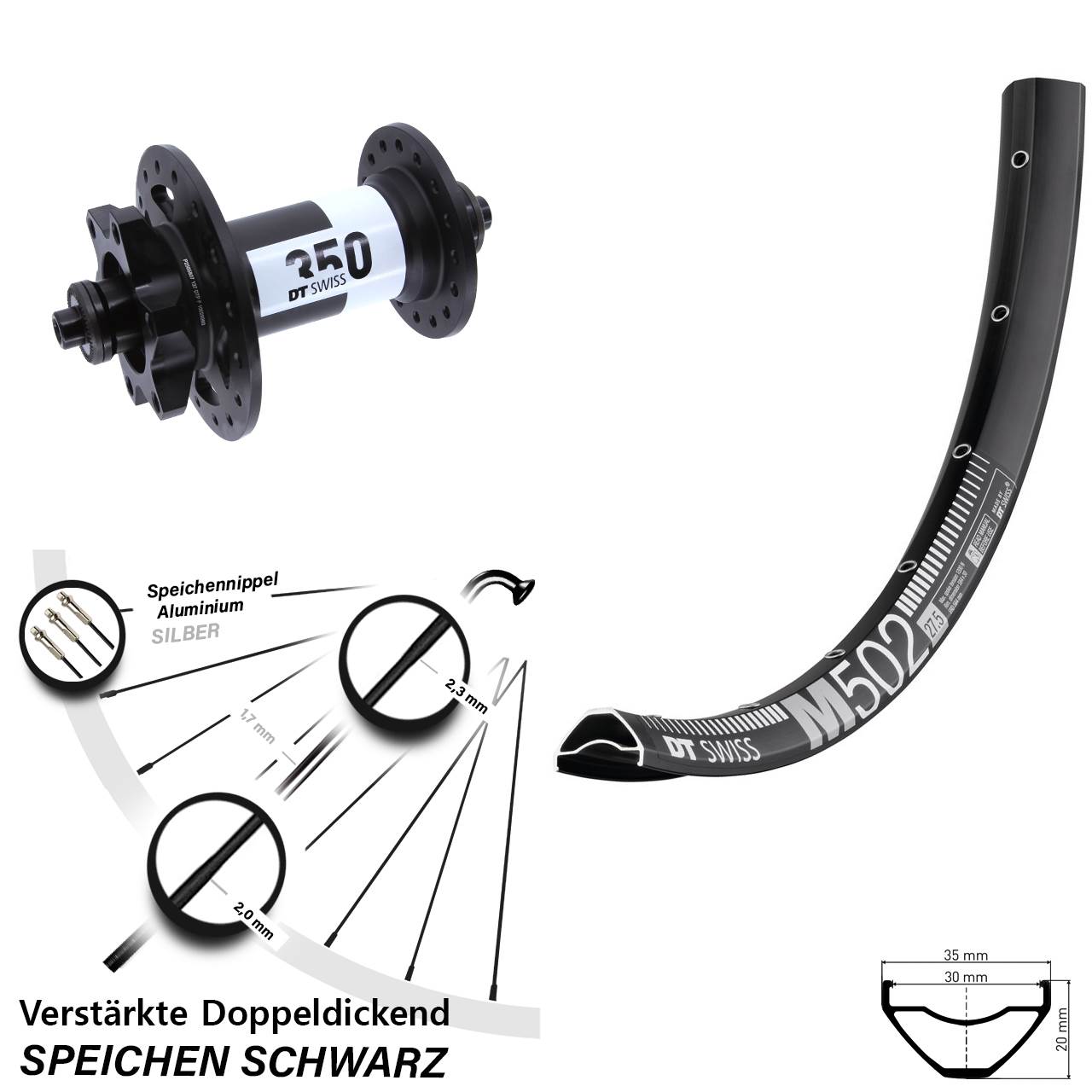 29 Zoll DT Swiss M502-350 6-Loch Vorderrad für Schnellspanner