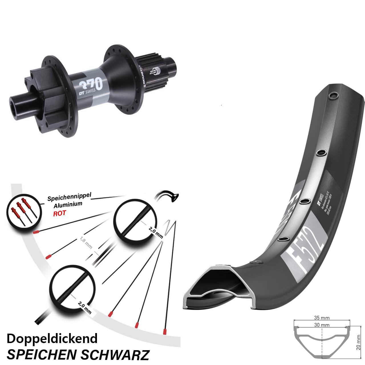 Hinterrad 27,5 Zoll DT Swiss F572 370 6-Loch Micro Spline 12x148